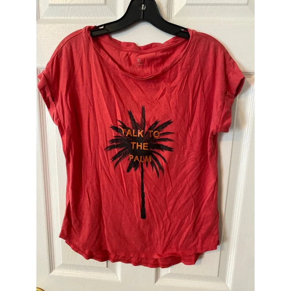 Kate Spade Talk To The Palm Graphic Tee Coral Red Short Sleeve Shirt Womens M
